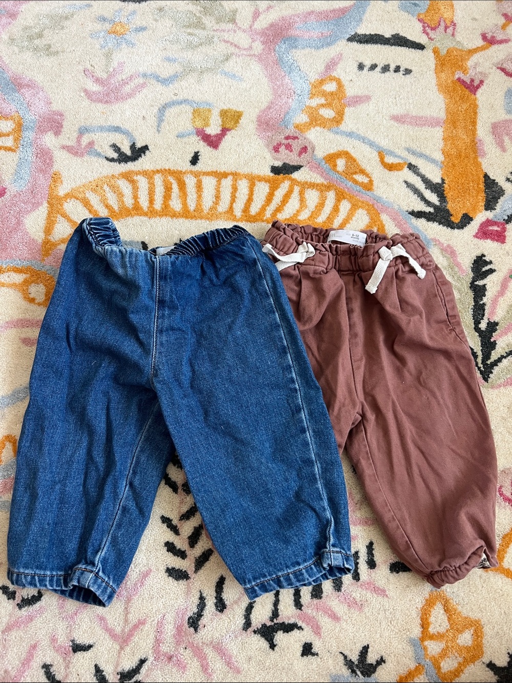 Kids Elastic Waist Denim Pants and Brown Joggers - bundle
